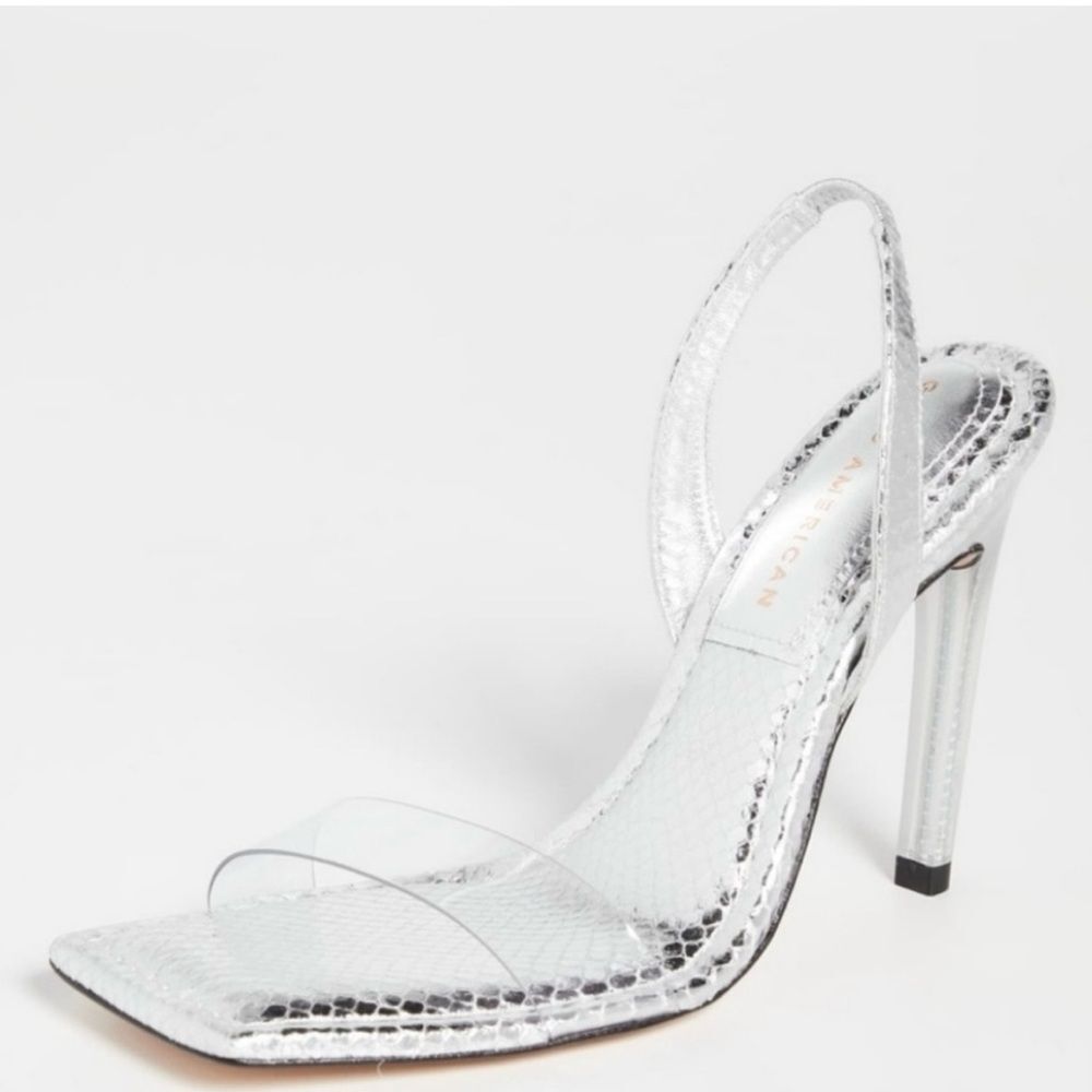 Good American silver square toe high heel sandals women's shoe size 9.5 - Picture 1 of 11